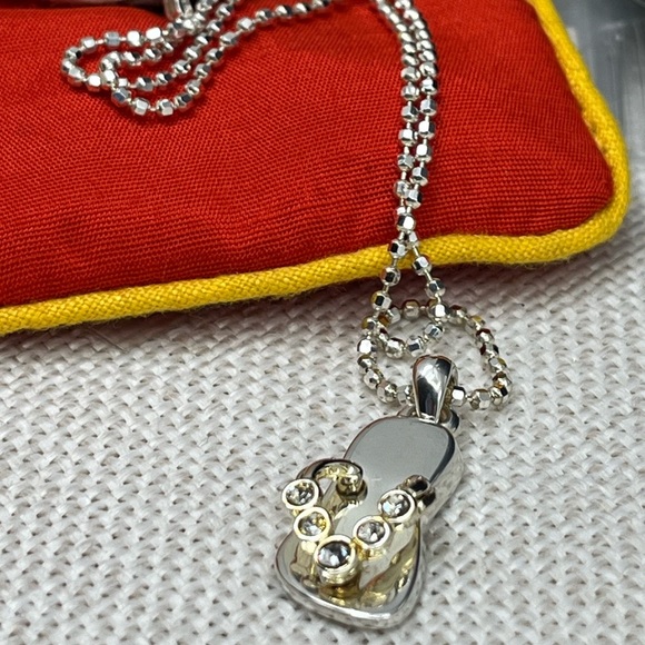 Vintage Sterling Silver Flip-Flop CZ Necklace | Italy 925 | 16” Chain - Picture 5 of 17